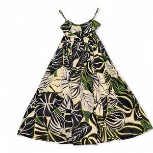 Joie Black and Green Leaf Print Maxi Dress
